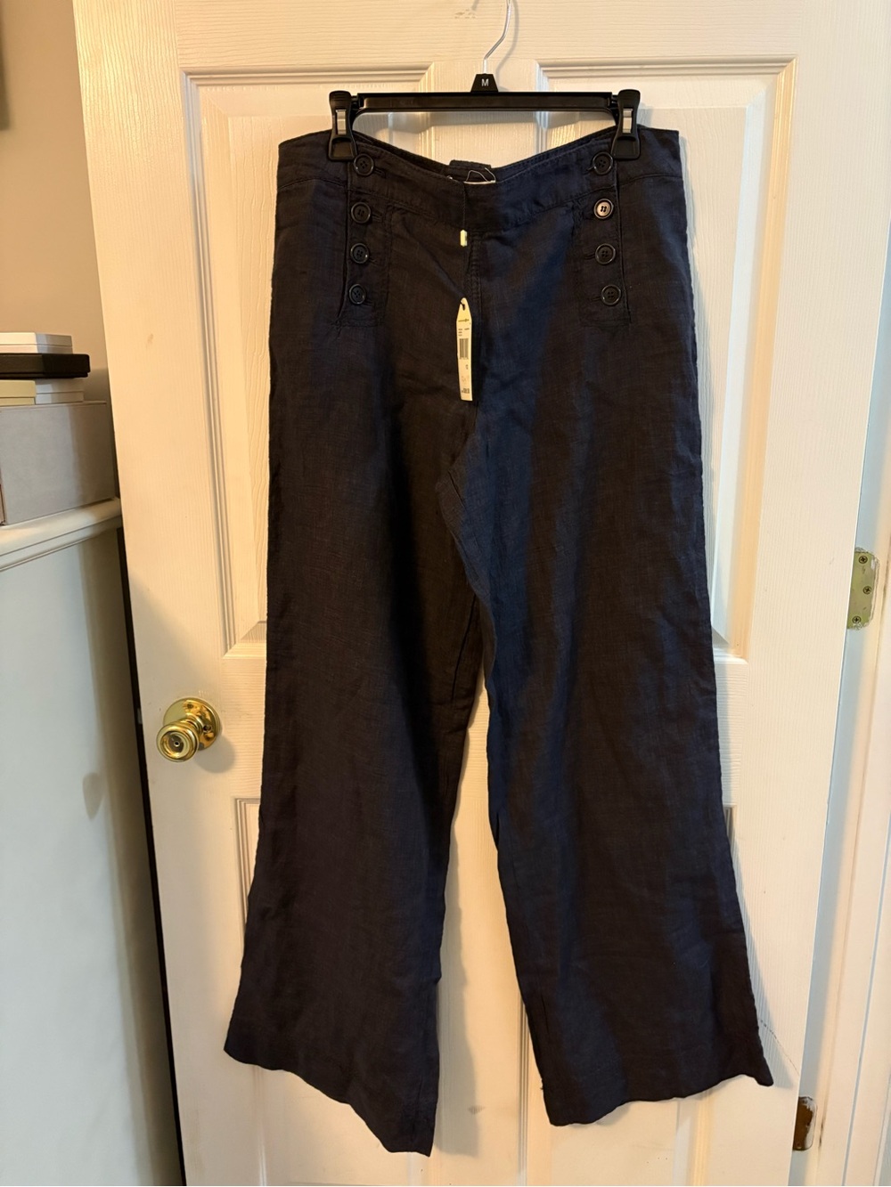 Sophie Max Navy Linen Wide-Leg Pants